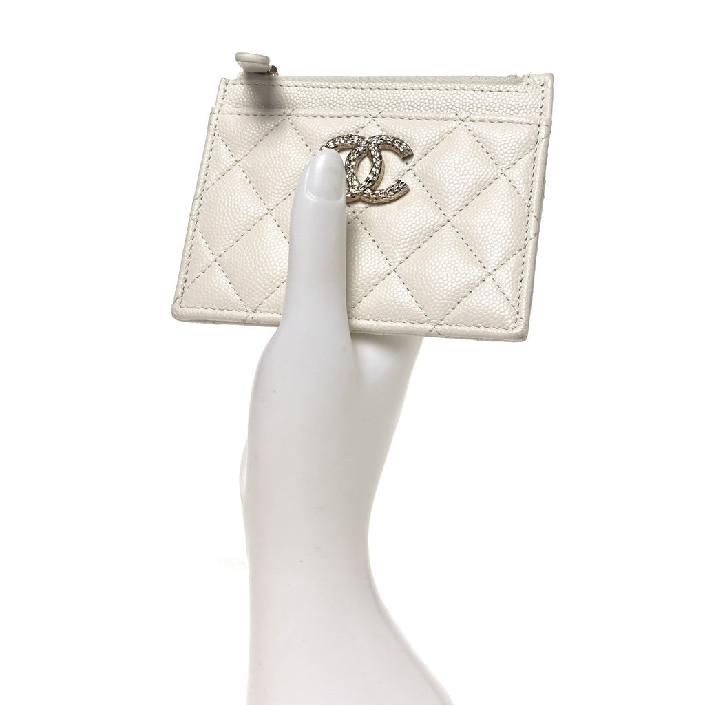 Caviar Quilted CC Zip  Holder White