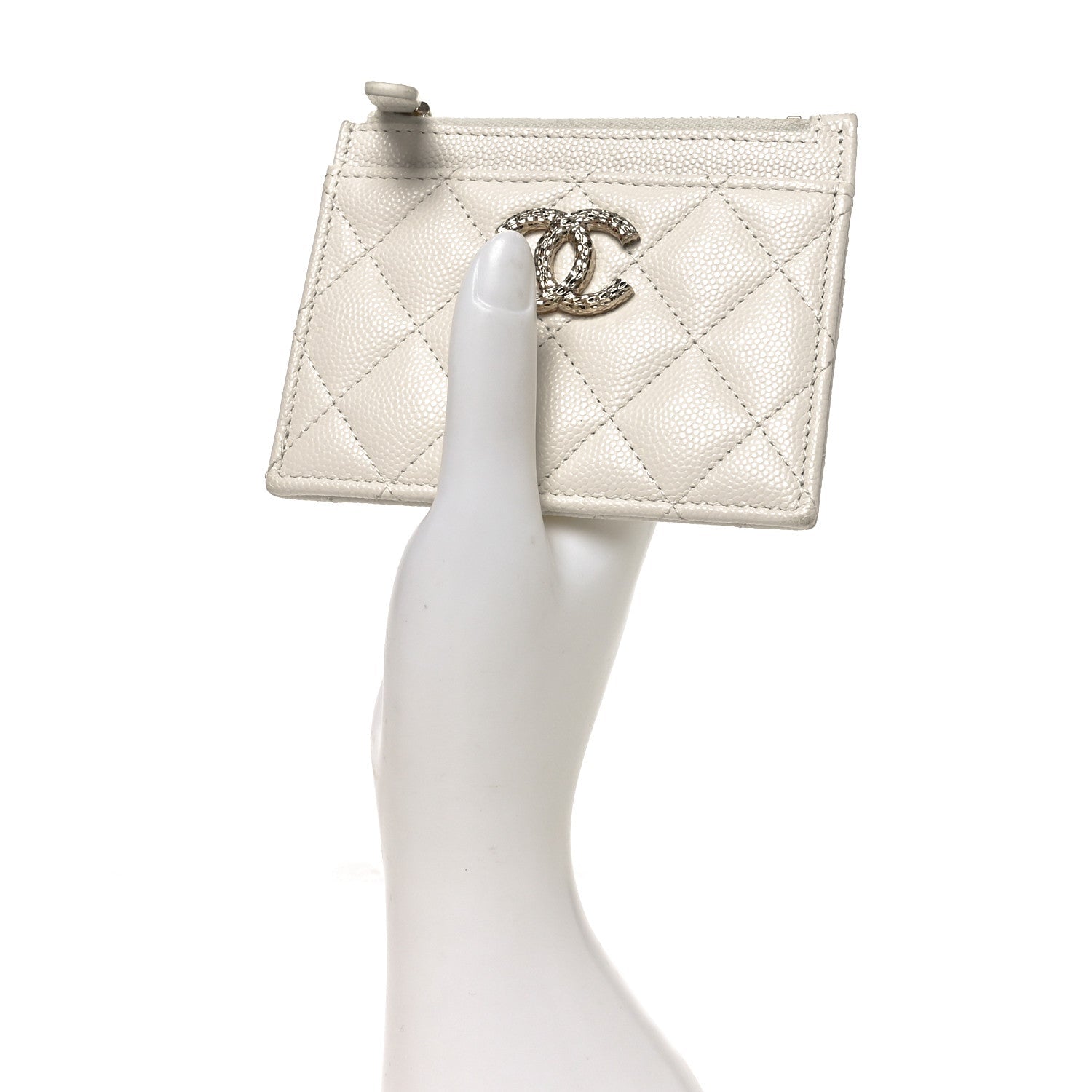 Caviar Quilted CC Zip  Holder White