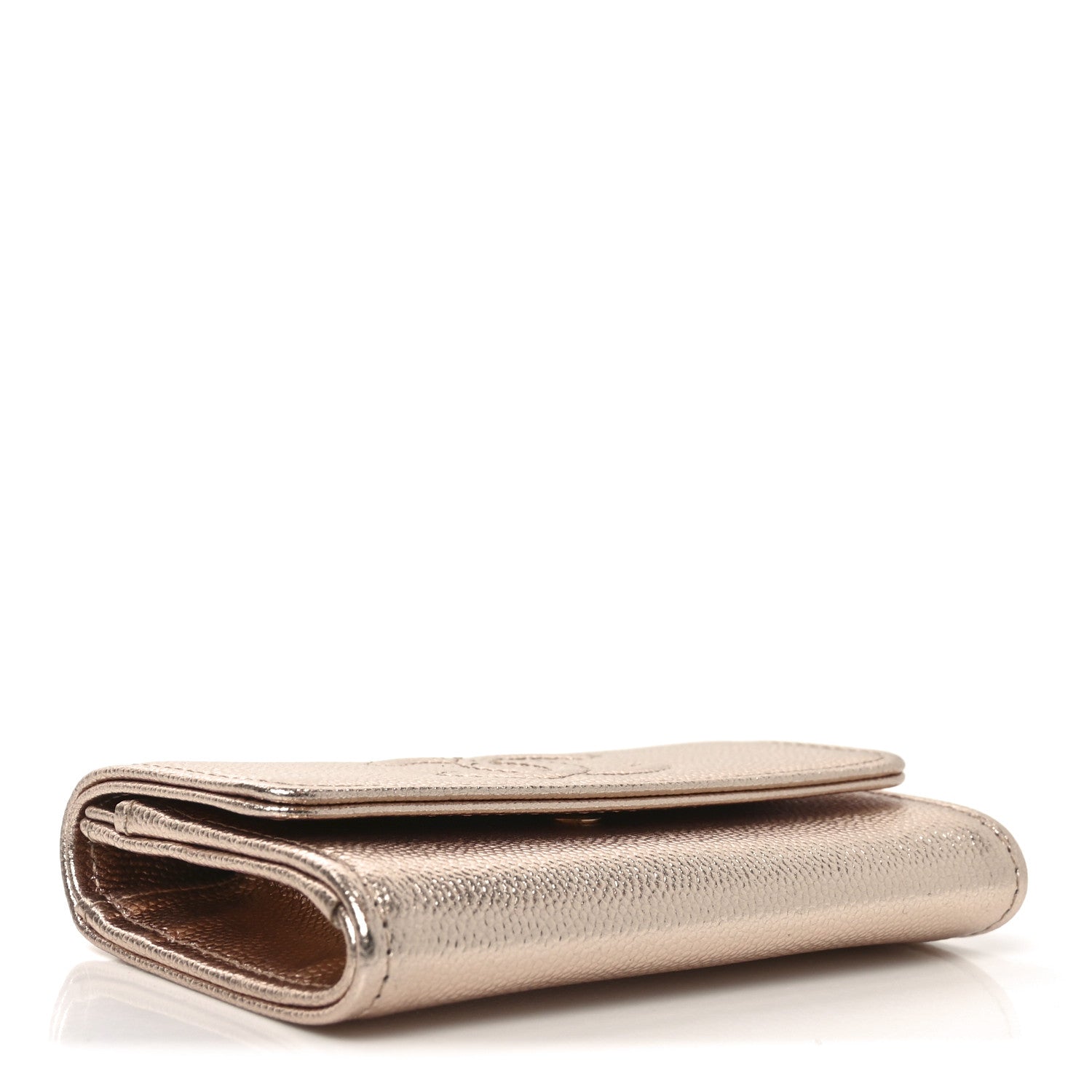 Metallic Caviar Quilted CC Flap  Holder Copper