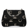 Canvas Quilted Letter Printed Flap Black
