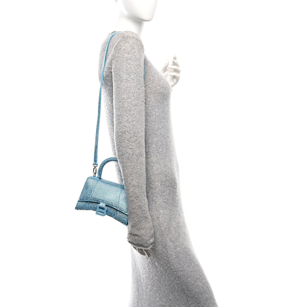 Strass Suede Hourglass Top Handle Bag XS Light Blue