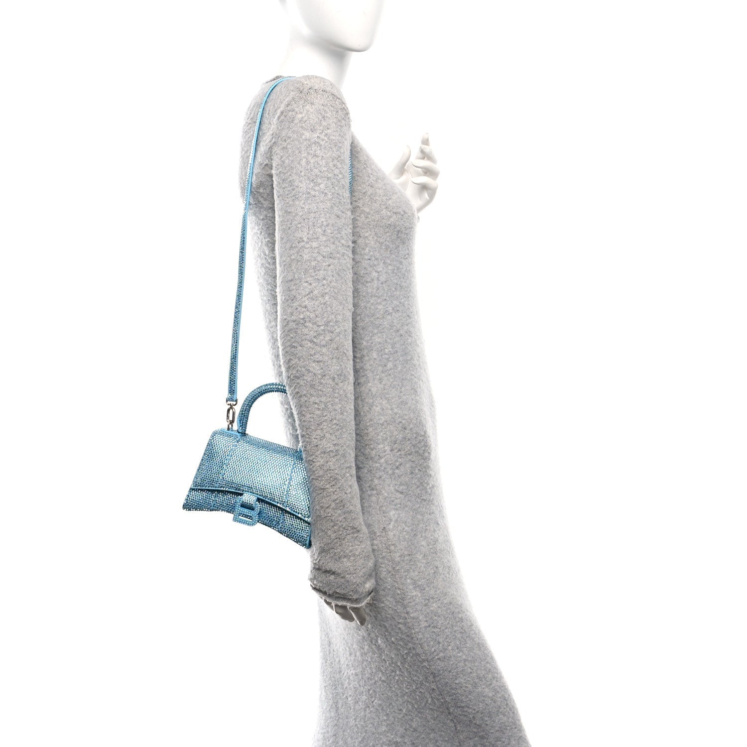 Strass Suede Hourglass Top Handle Bag XS Light Blue