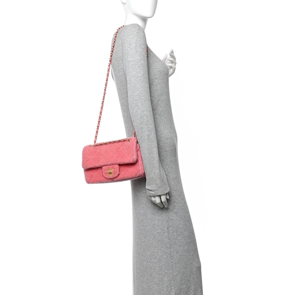 Shearling Tweed Quilted Medium Flap Bag Light Pink