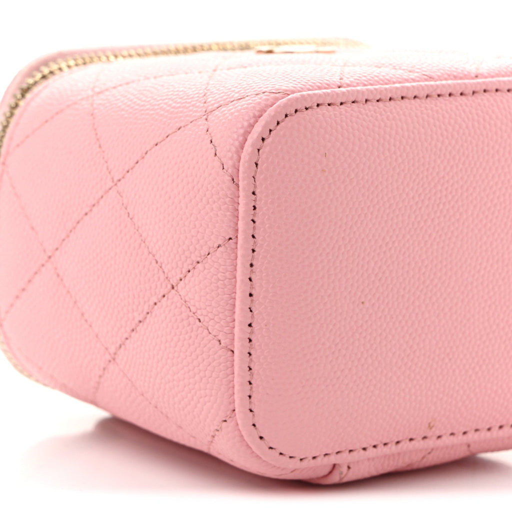 Caviar Quilted Mini Vanity Case With Chain Pink