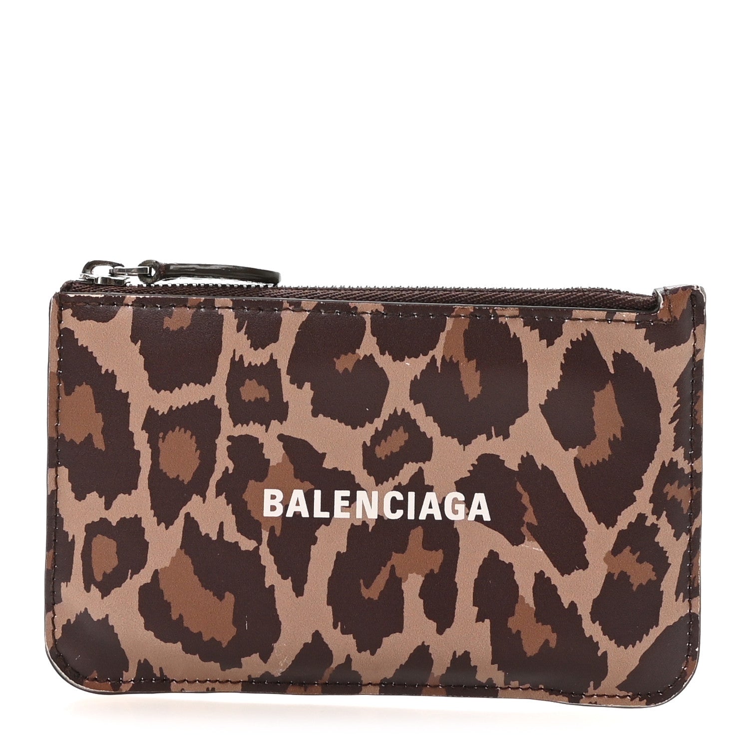 Calfskin Logo Leopard Print Cash Long Coin  Holder Beige White