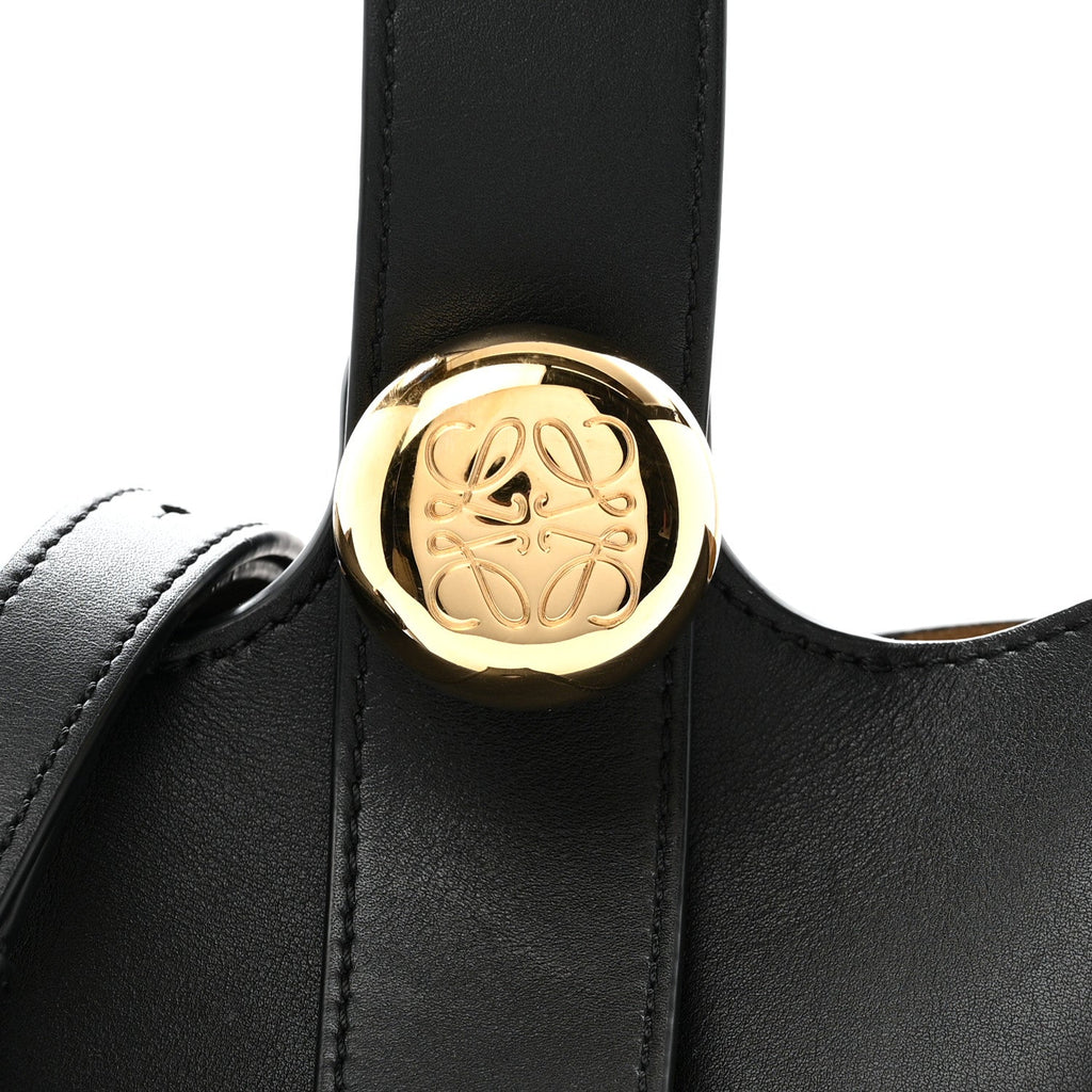 Smooth Calfskin Mini Pebble Bucket Bag Black
