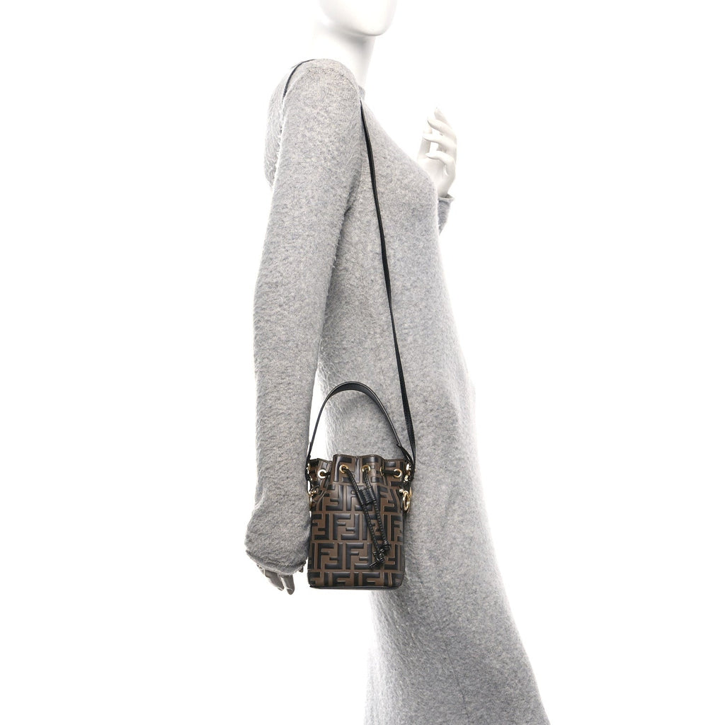 Vitello Liberty F is Fendi Bi-Color FF 1974 Embossed Mini Mon Tresor Bucket Bag Maya Black