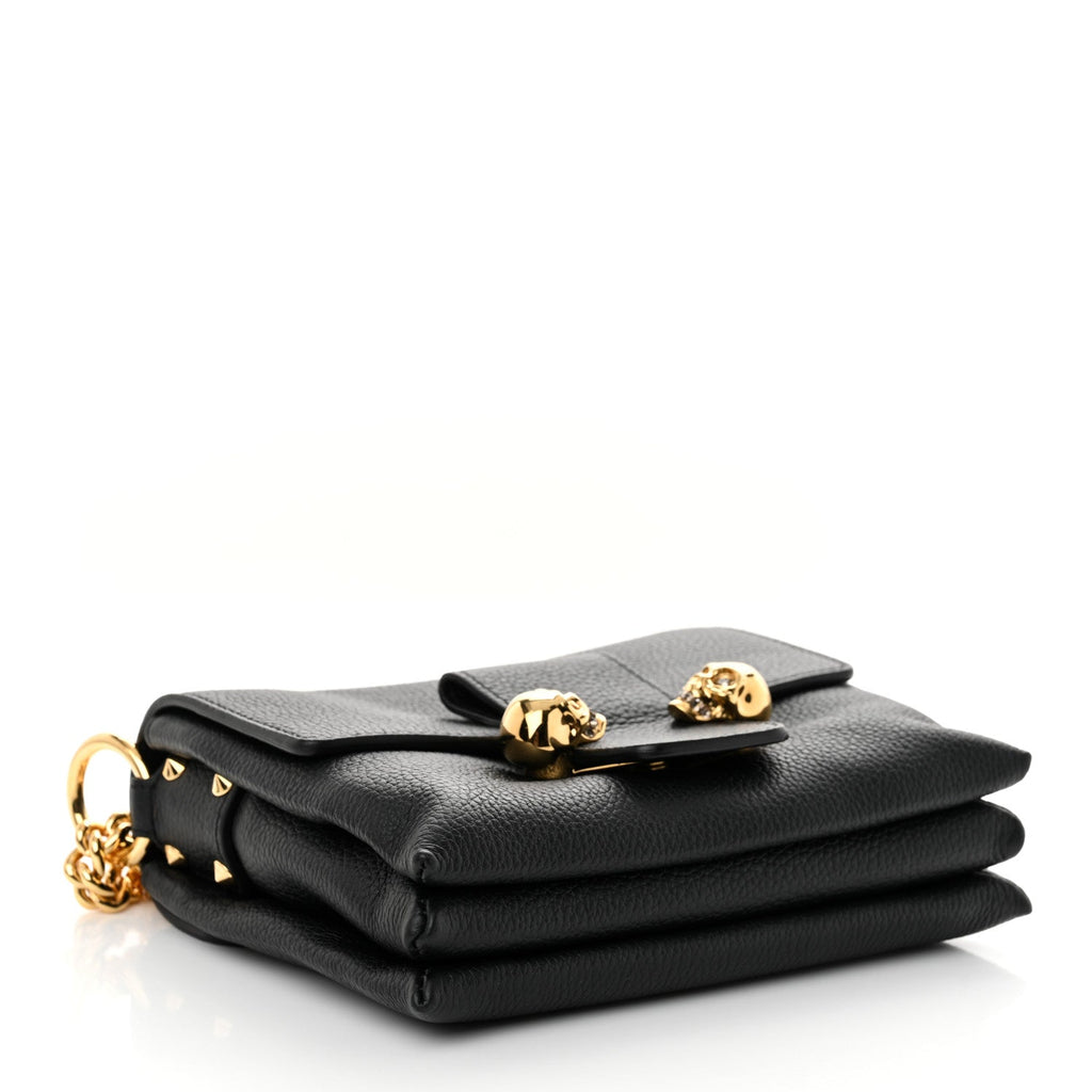 Calfskin Small Twin Skull Chain Crossbody Black