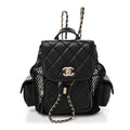 Shiny Lambskin Mesh Quilted Small Cargo Duma Drawstring Backpack Black