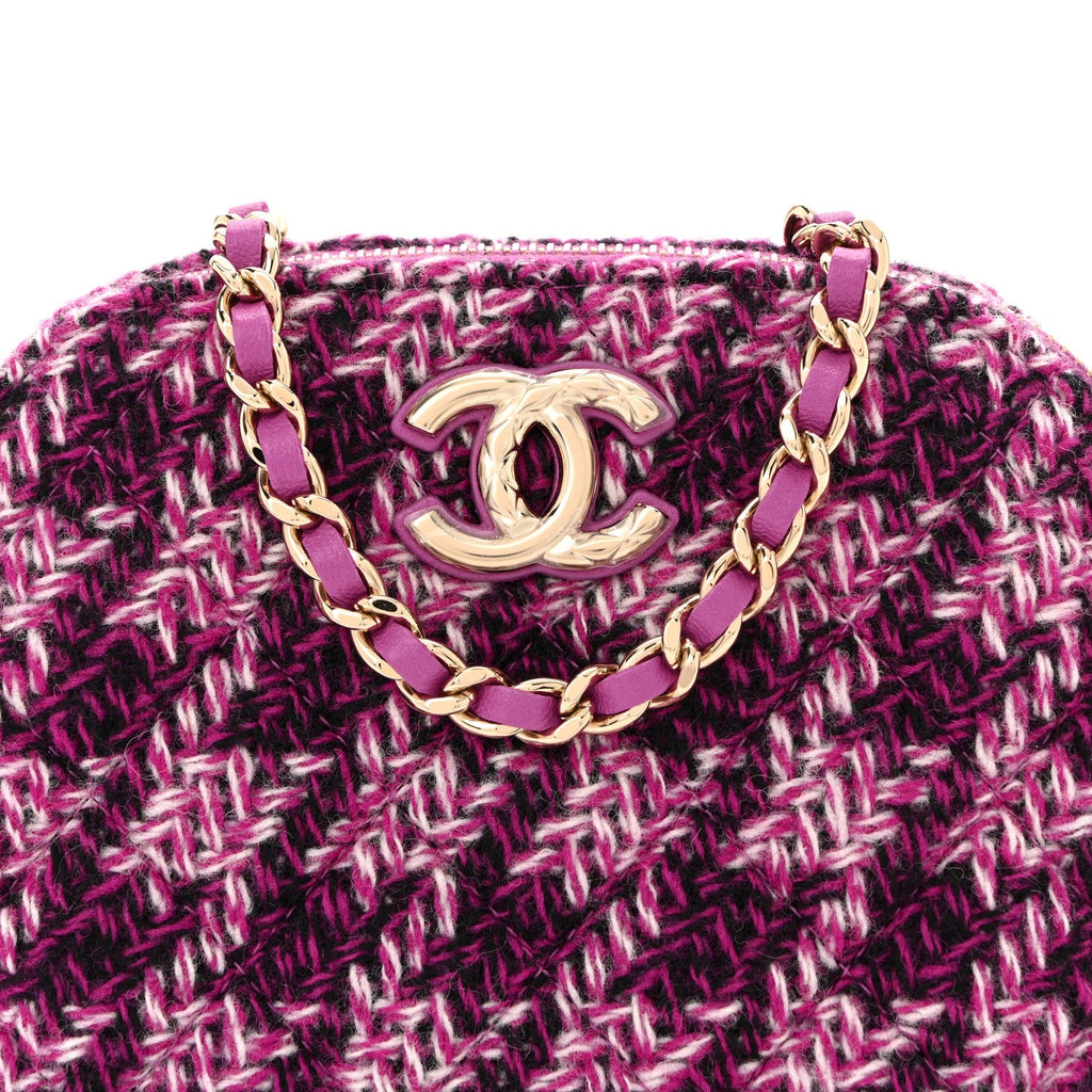Tweed Quilted Mini Clutch With Chain Purple