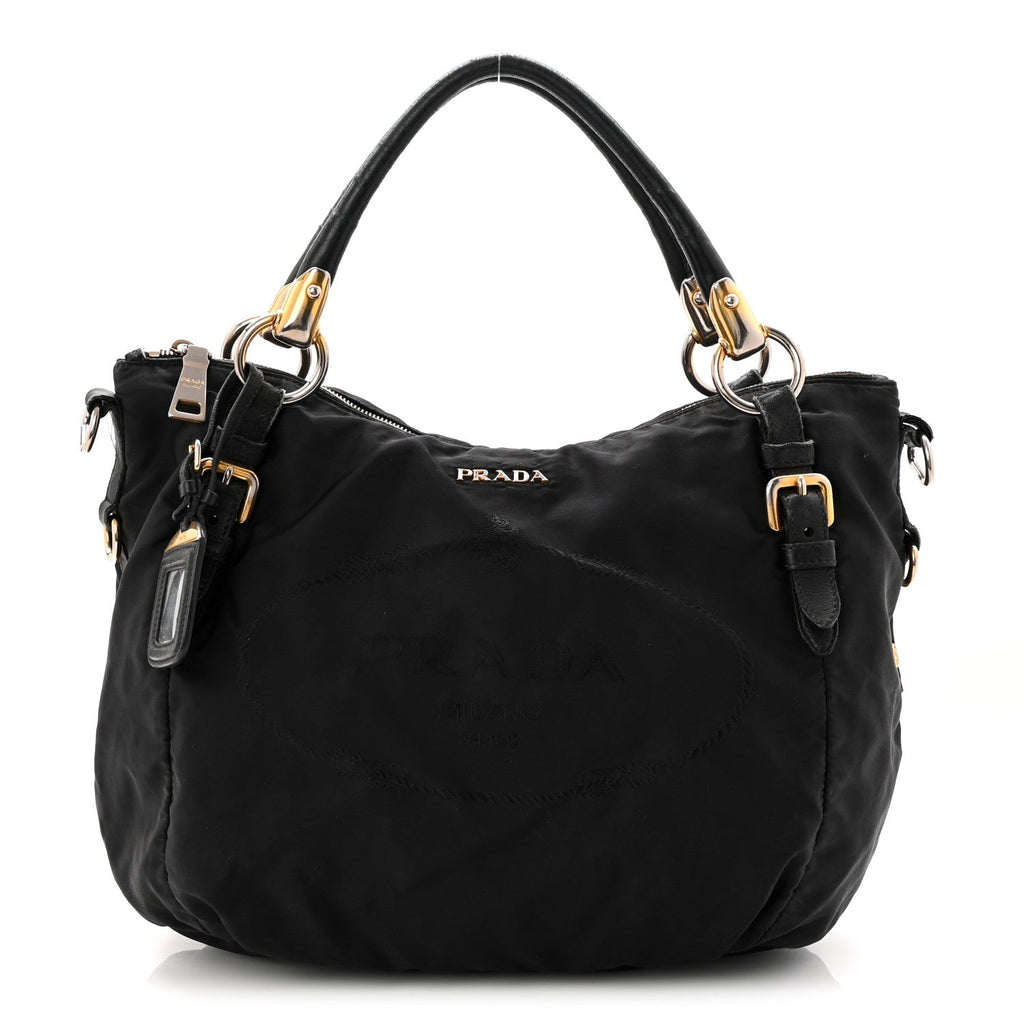 Tessuto Nylon Vitello Daino Shopping Satchel Black