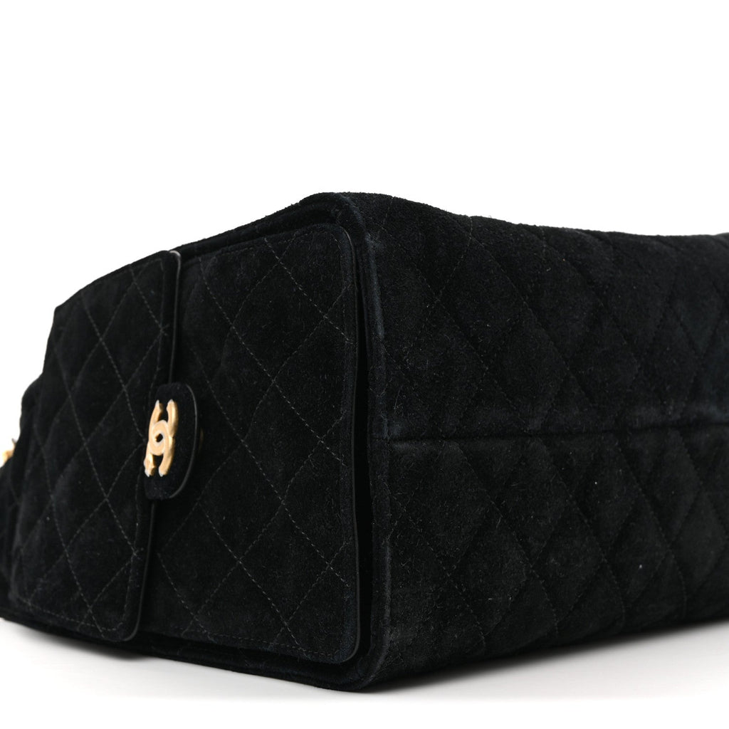 Suede Quilted Medium Chanel 25 Handbag Black