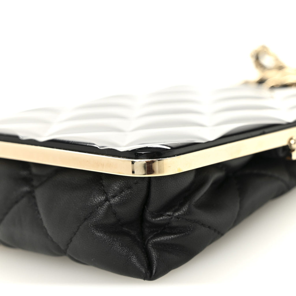Lambskin Plexi Quilted CC Evening Clutch With Chain Black