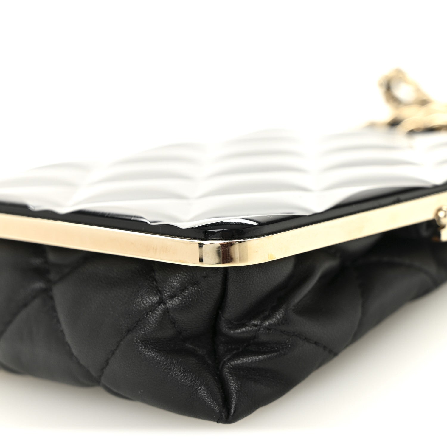 Lambskin Plexi Quilted CC Evening Clutch With Chain Black