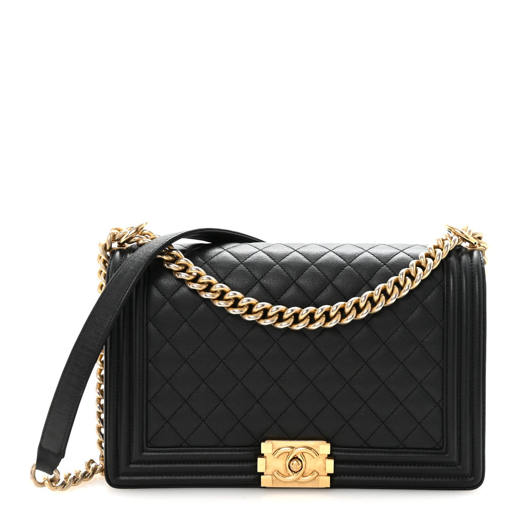 Calfskin Quilted New Medium Boy Flap Black