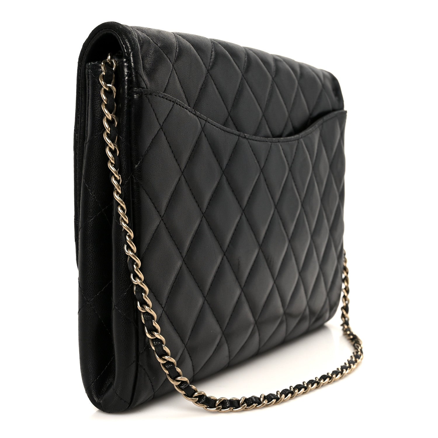 Lambskin Quilted Clutch With Chain Flap Black