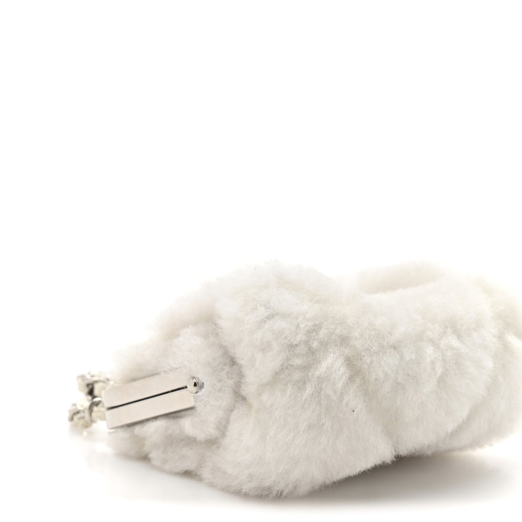 Shearling Sheepskin Lambskin Quilted Clutch With Chain White