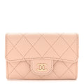 Caviar Quilted Flap  Holder Wallet Light Beige