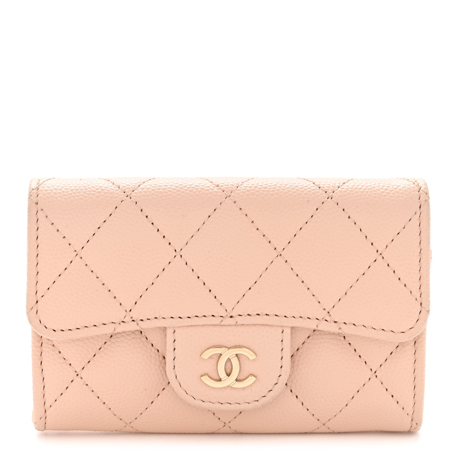 Caviar Quilted Flap  Holder Wallet Light Beige