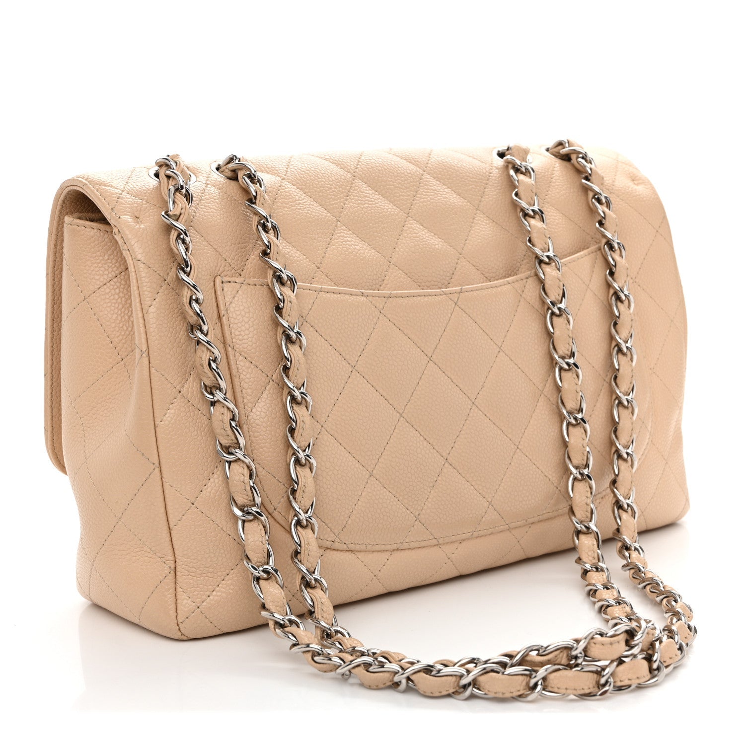 Caviar Quilted Jumbo Single Flap Beige Clair