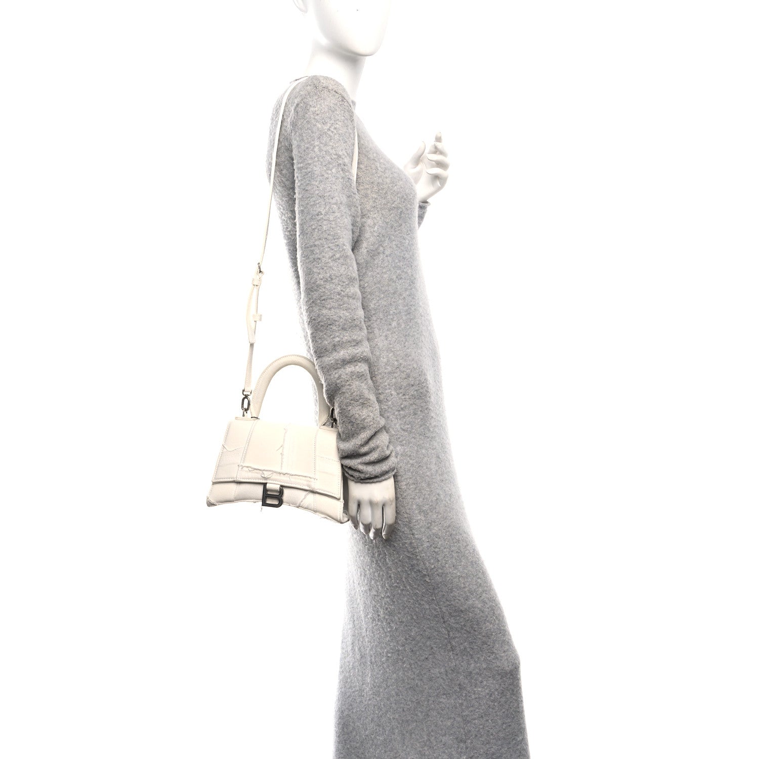 Denim Patchwork Small Hourglass Top Handle Bag Optic White