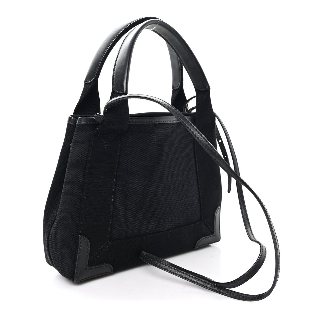 Cotton Canvas Calfskin Navy Cabas XS Black