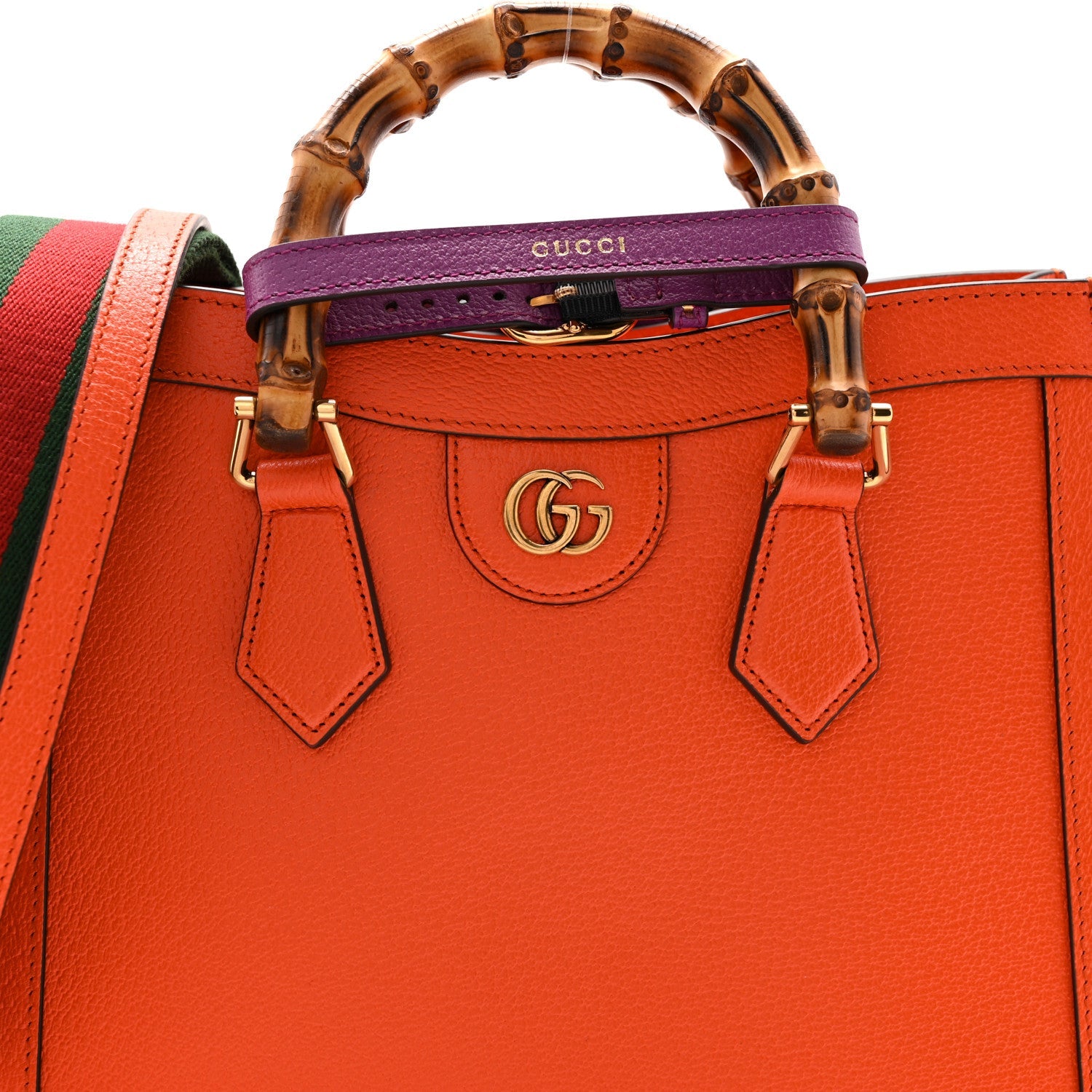 Textured Dollar Calfskin Web Small Diana Tote Bag Deep Orange Spicy Cyclamin