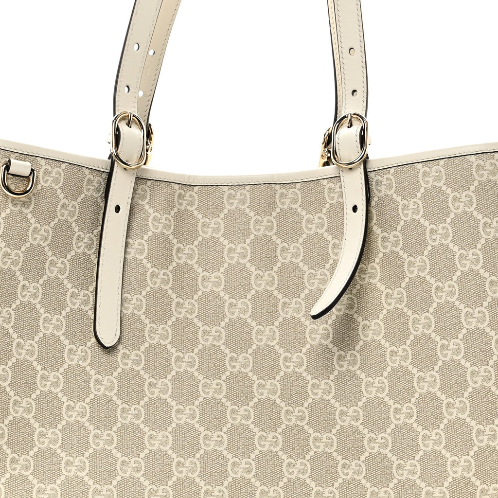 GG Supreme Monogram Emblem Large Tote Bag  Mystic White Oatmeal
