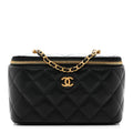 Lambskin Enamel Quilted Small Coco Hearts Vanity Case With Chain Black