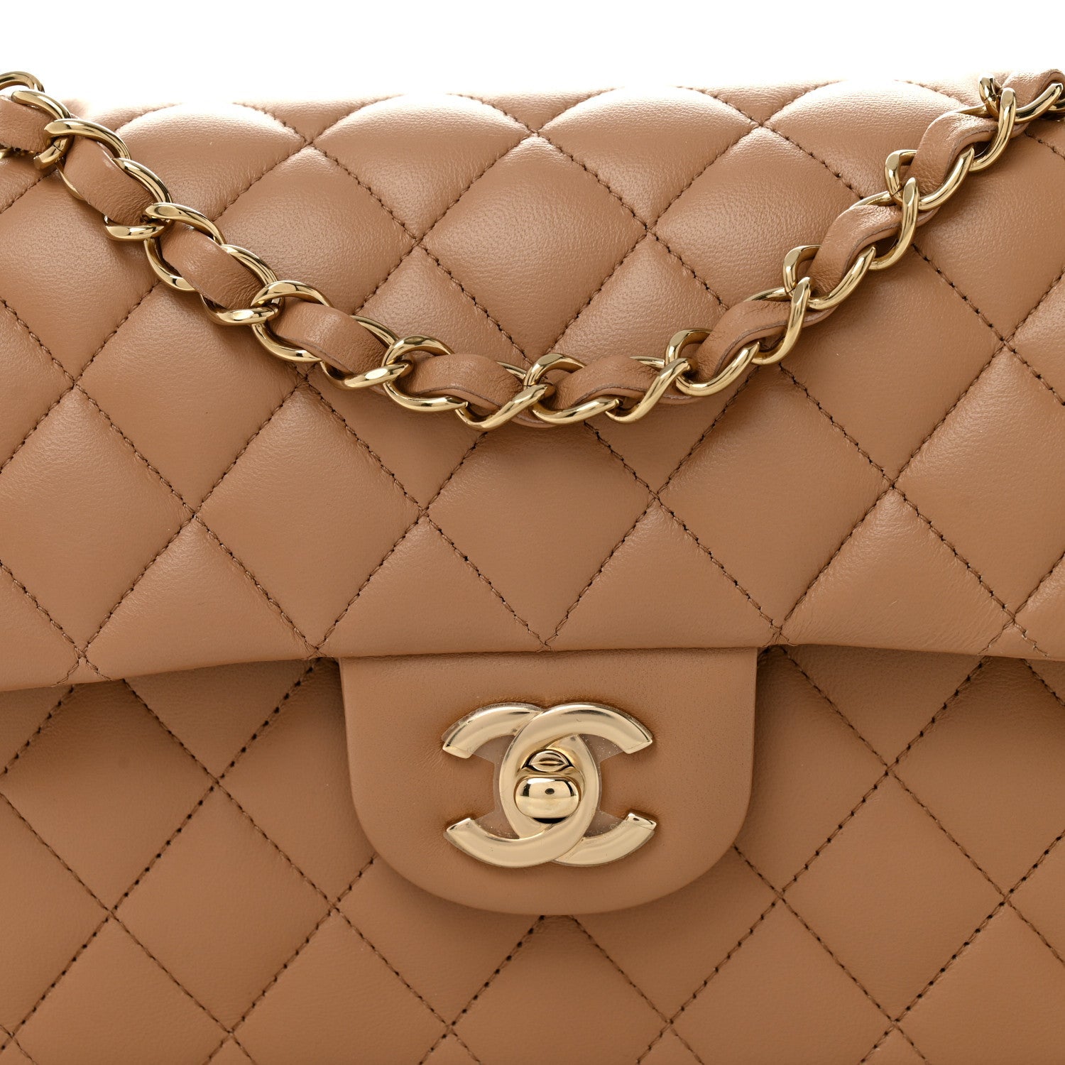 Lambskin Quilted Small Double Flap Brown