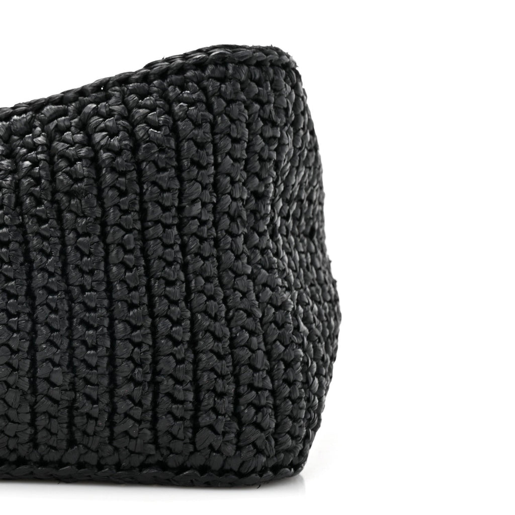 Yarn Raffia Effect Crochet Triangle Shoulder Bag Black