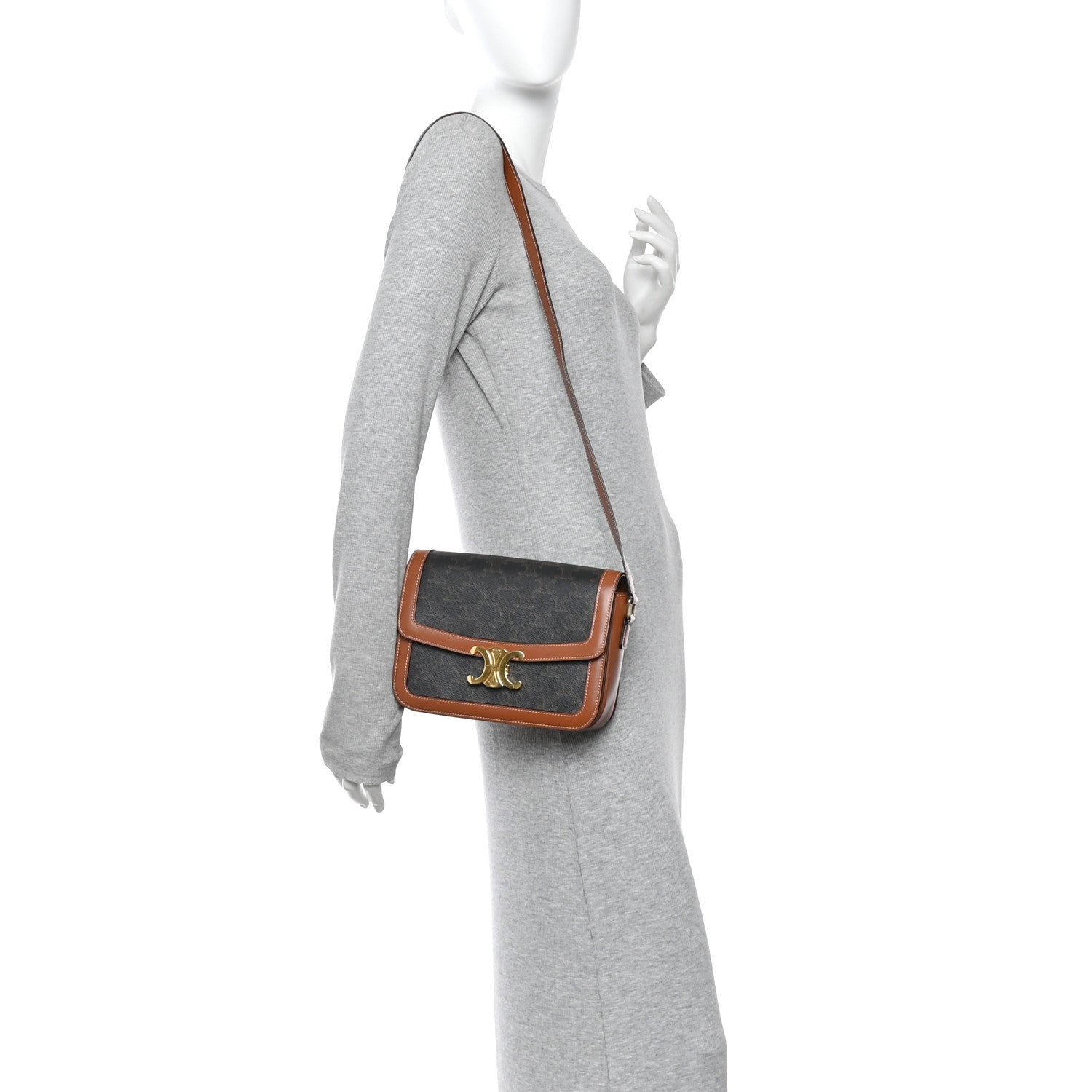 Triomphe Canvas Calfskin Medium Triomphe Bag Tan