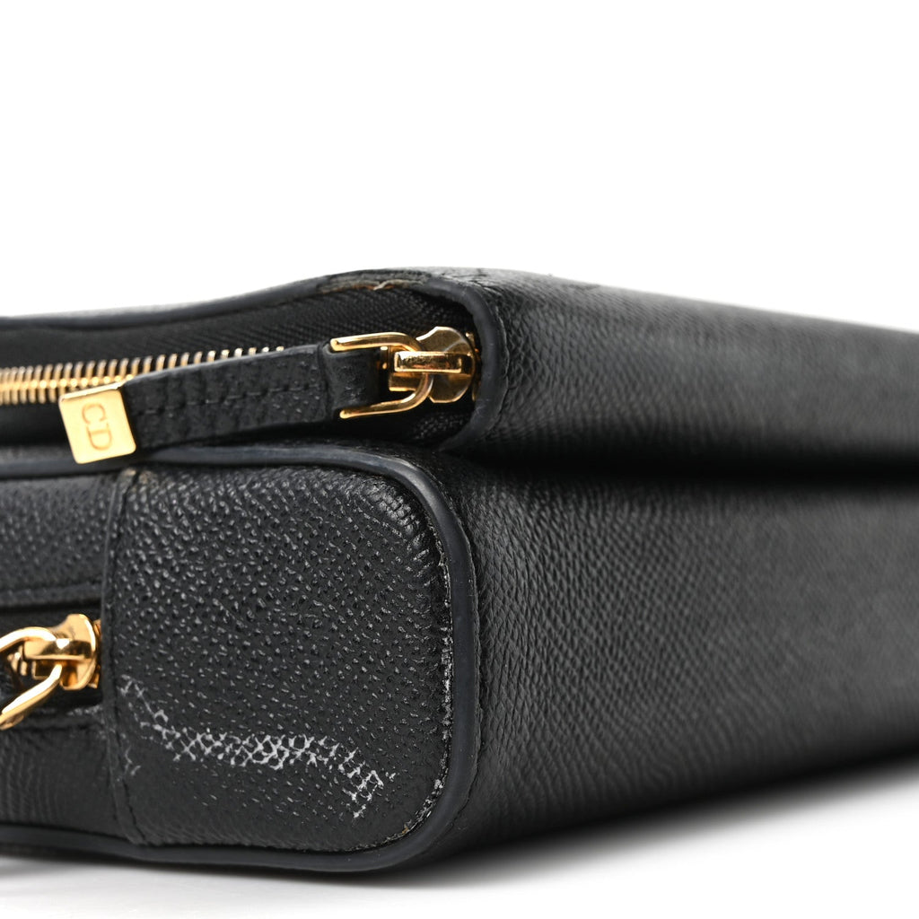 Grained Calfskin Caro Double Pouch Black