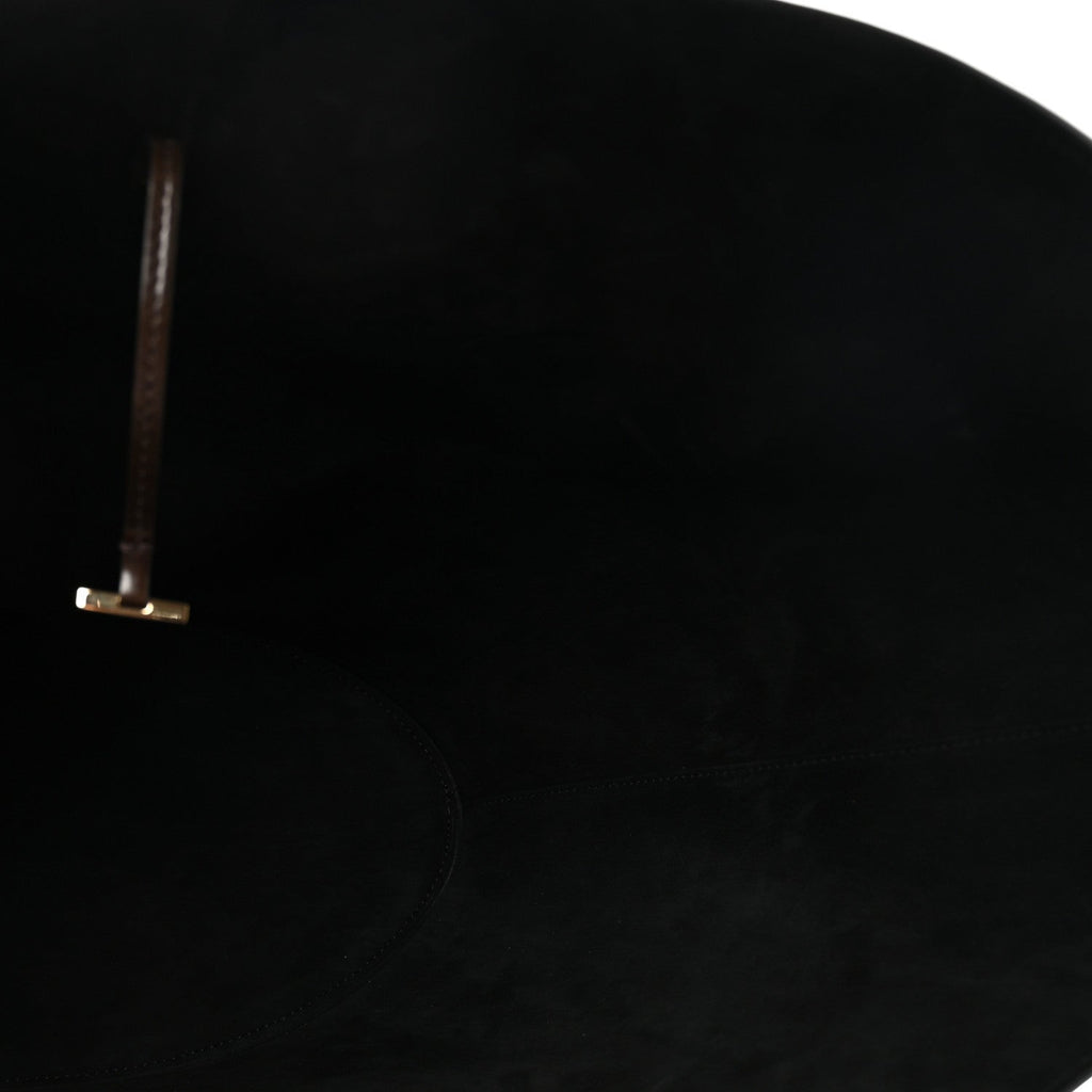 Calfskin Suede Cut Out Large Tote Brown Black