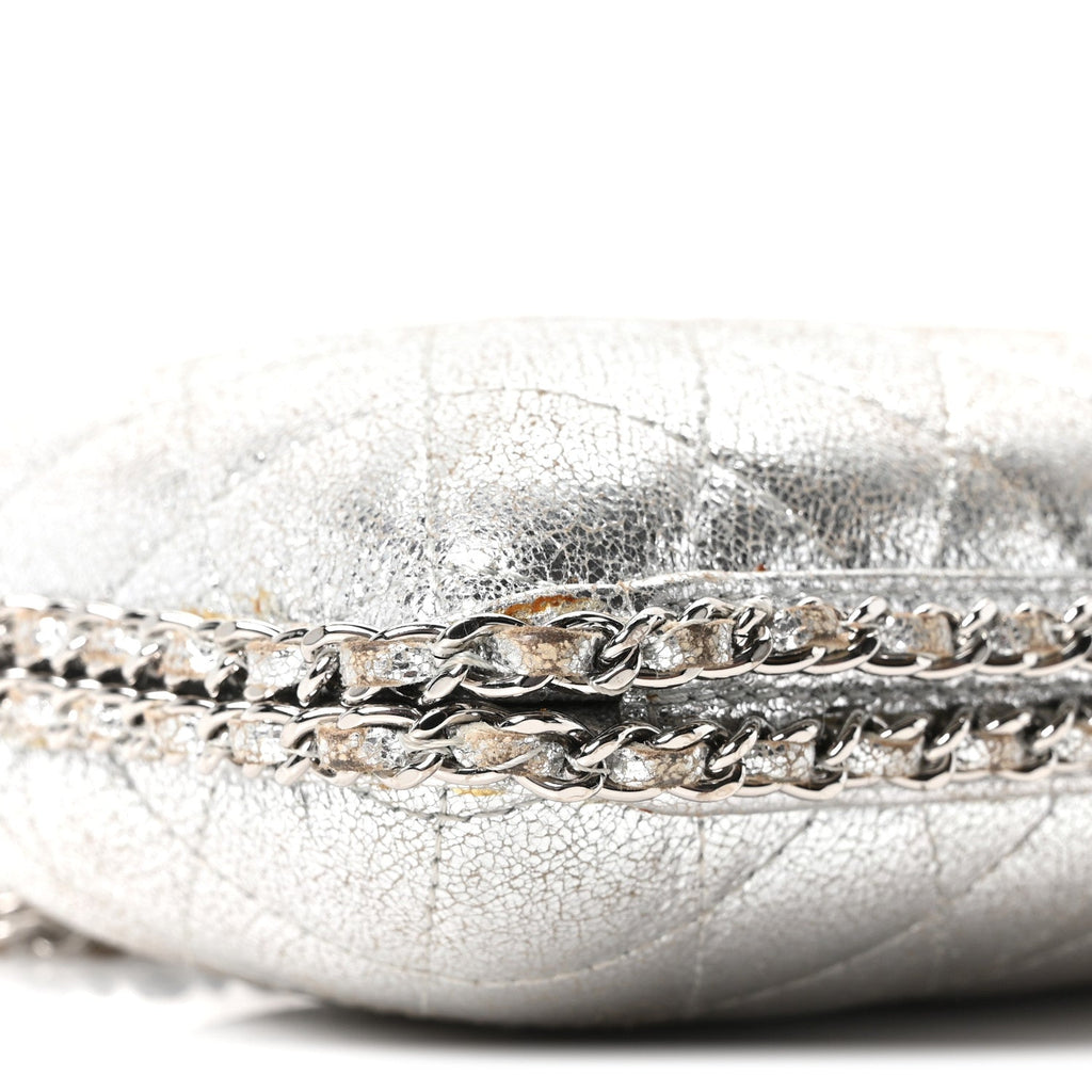 Metallic Lambskin Small Chain Around Clutch Silver