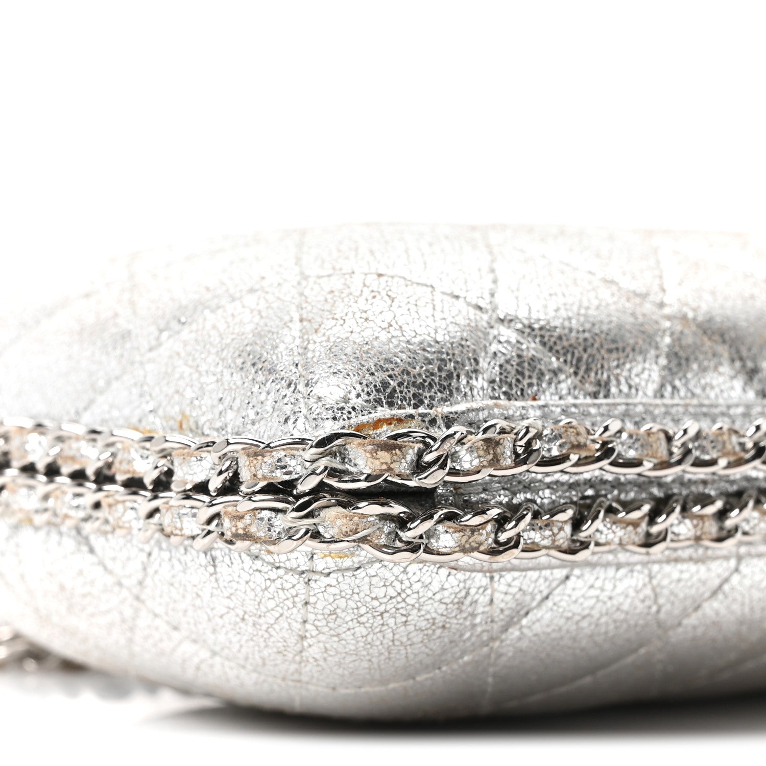 Metallic Lambskin Small Chain Around Clutch Silver