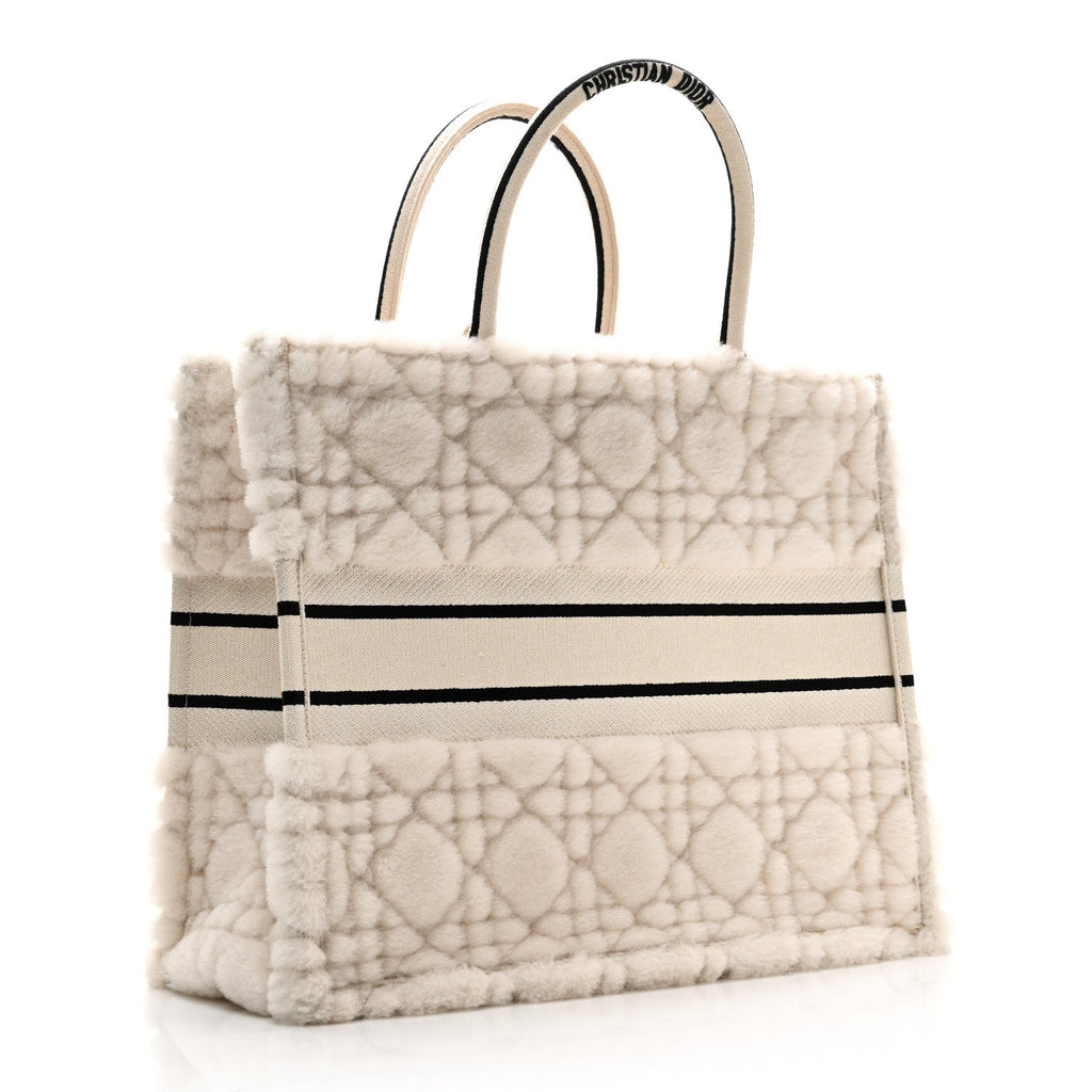 Shearling Cannage Large Book Tote Ecru Blue