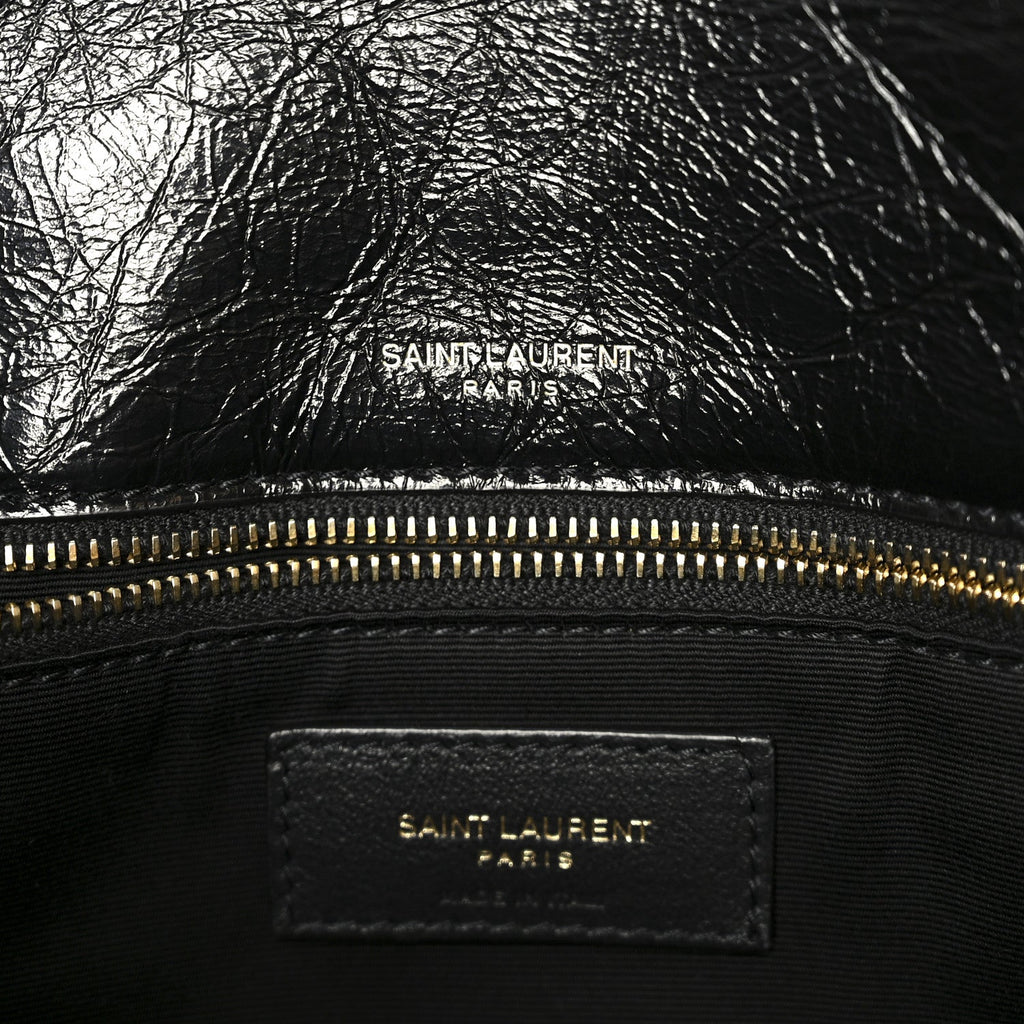 Crinkled Calfskin Matelasse Monogram Medium Niki Chain Satchel Black