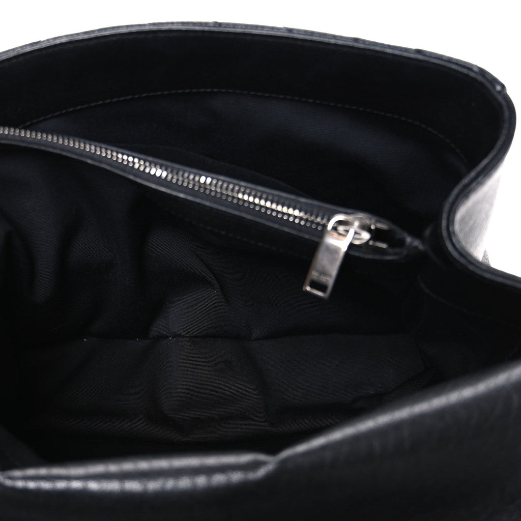 Sheepskin Matelasse Chevron Monogram Large College Satchel Black