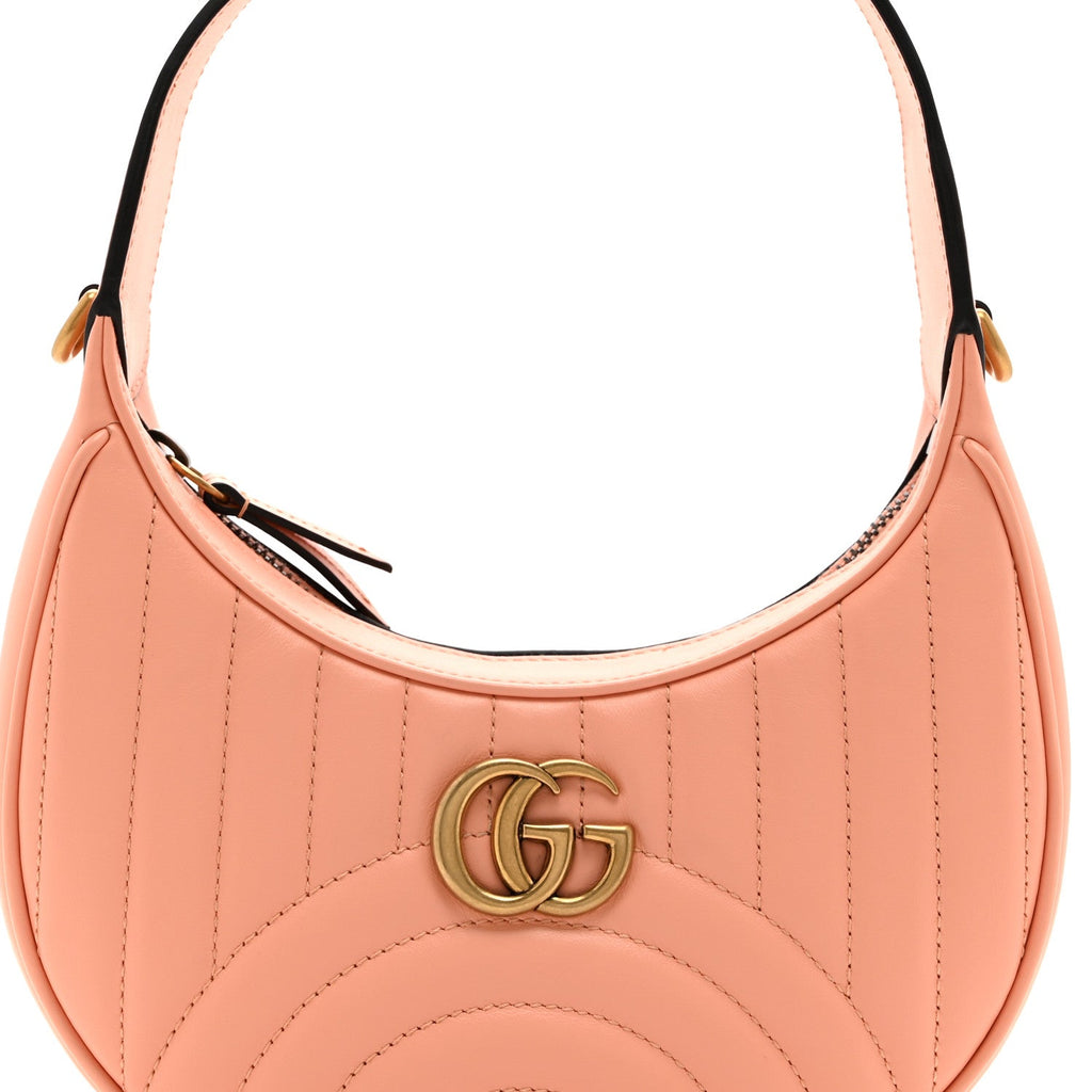Calfskin Vertical Ring Matelasse Mini GG Marmont Half Moon Hobo Peachy Chic