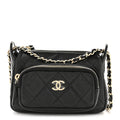 Shiny Crumpled Lambskin Quilted Mini Clutch With Chain Black