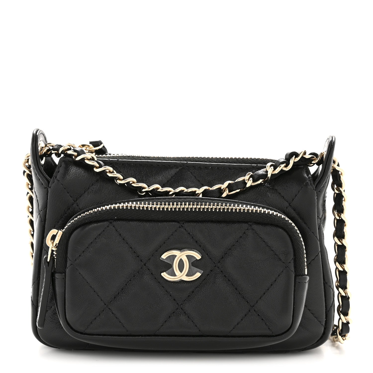 Shiny Crumpled Lambskin Quilted Mini Clutch With Chain Black