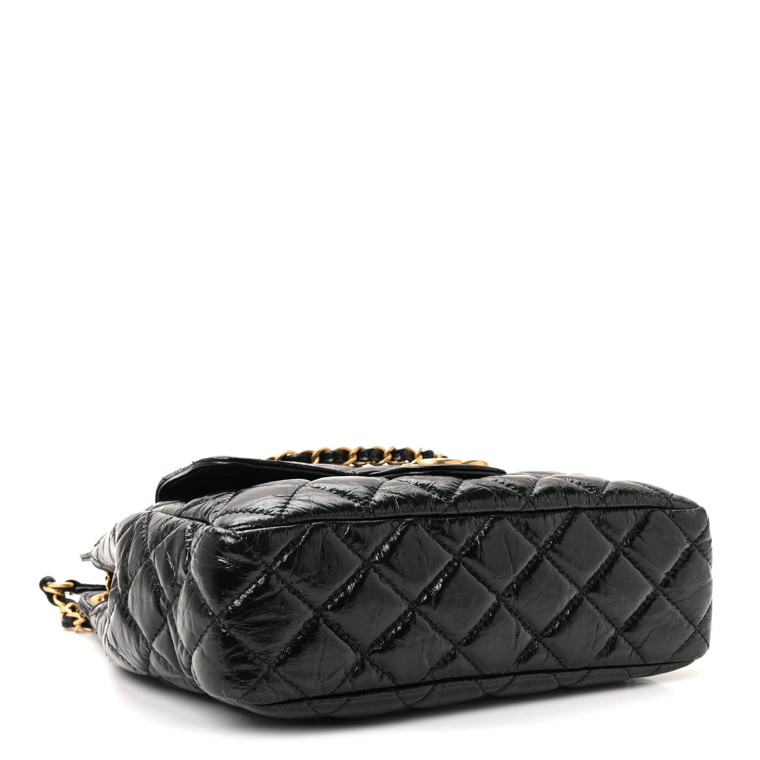 Shiny Crumpled Calfskin Quilted Wavy CC Hobo Black