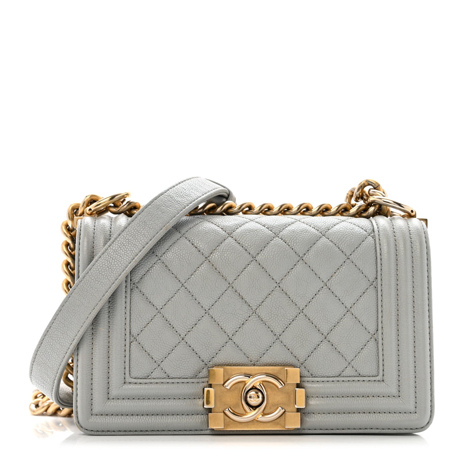 Caviar Quilted Small Boy Flap Light Grey