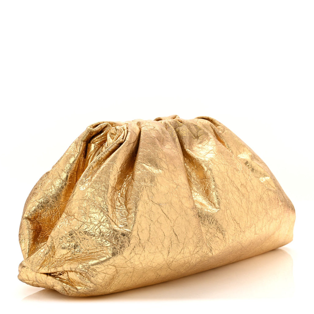 Metallic Crinkled Lambskin The Pouch Oversized Clutch Oro