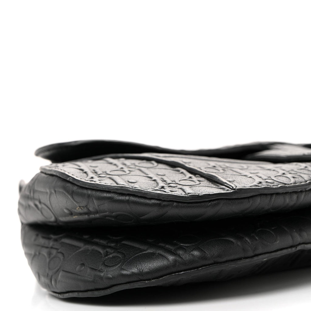 Calfskin Embossed Oblique Saddle Bag Black