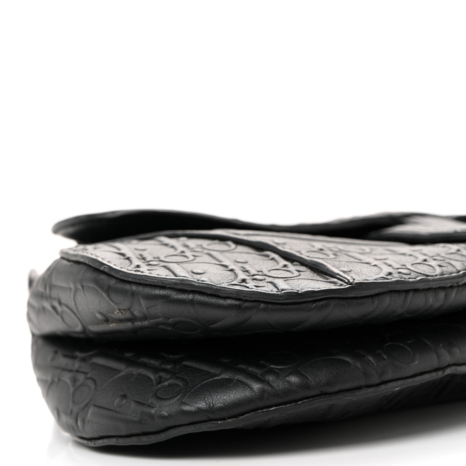 Calfskin Embossed Oblique Saddle Bag Black