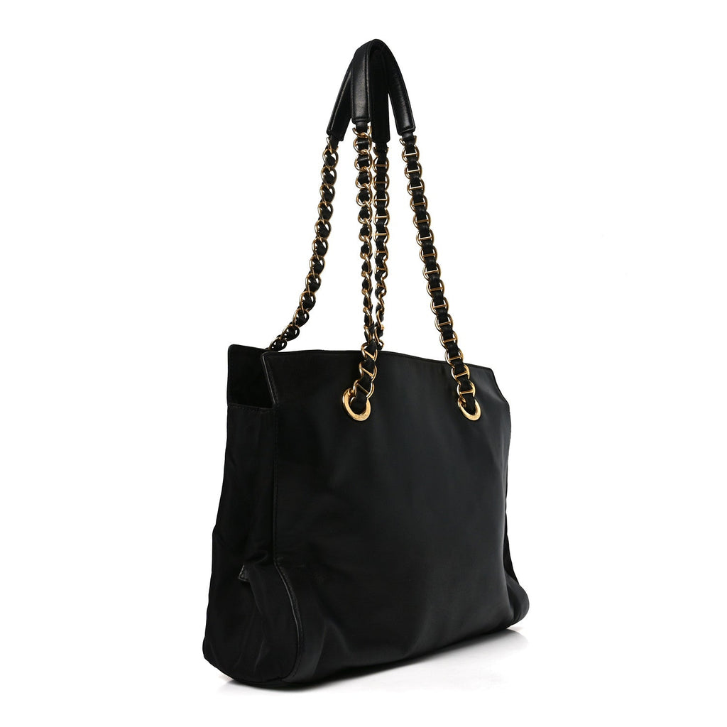 Nappa Nylon Chain Shoulder Bag Black