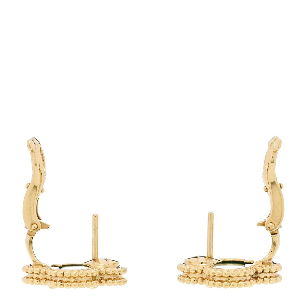 18K Yellow Gold Malachite Vintage Alhambra Earrings