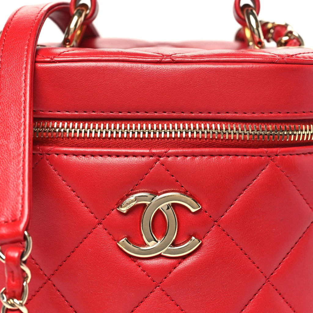 Lambskin Quilted Trendy Vanity Case Red